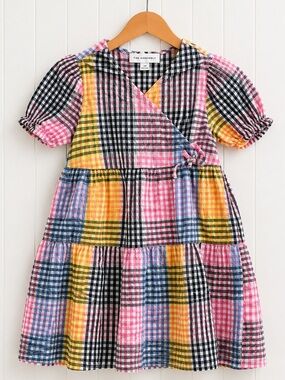 Free Assembly Girls Patchwork Gingham Dress XS 4/5 Multicolor